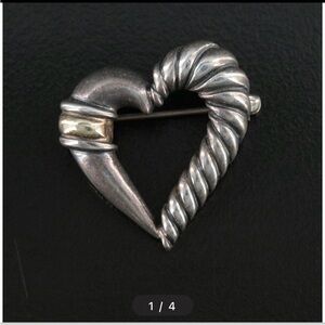David Yurman Silver and 14kt Gold Twisted Heart Brooch